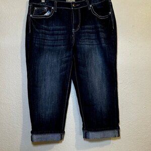 Women's Capri Crop Jeans Stretch Mid-Rise Rhinestone